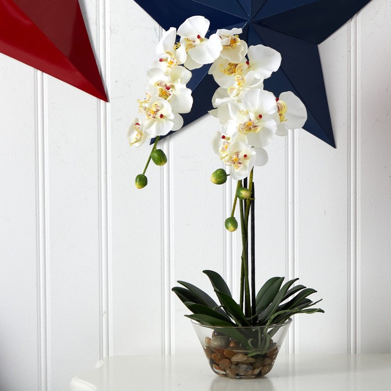 Nearly Natural 4643-Wh Phalaenopsis Glass Vase Decorative Silk Flower gallery