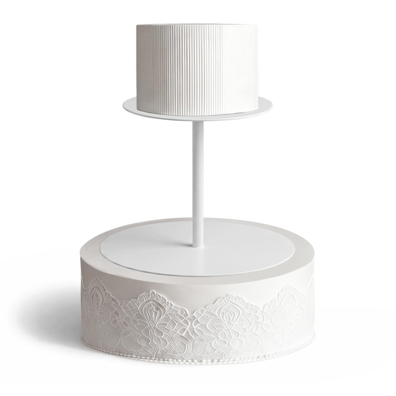 6”+8” White Floating Cake Stand 2 Tier Metal Wedding Cake Stand Spacer Sepa…