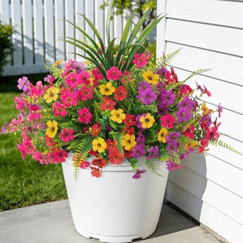 Artificial Fake Flowers Plants for Outdoor Mix 4 Colors - Flowers + Ferns +grass gallery