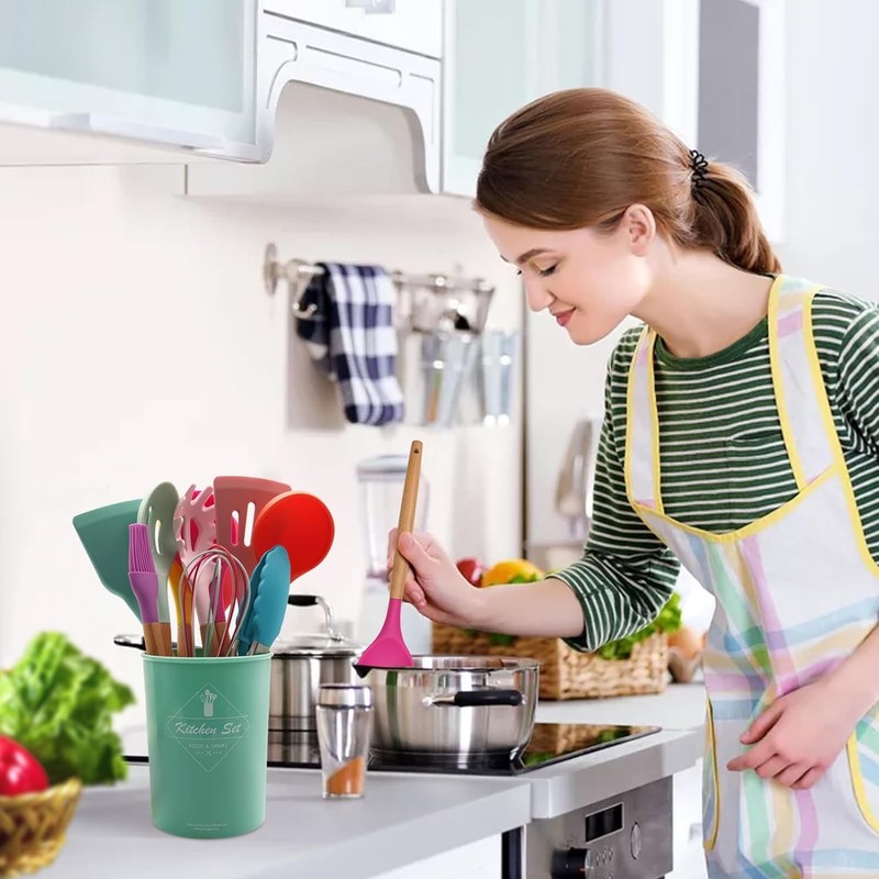 Kitchen Utensils Set of 12, Silicone Cooking Utensils with Non-Slip Wooden gallery