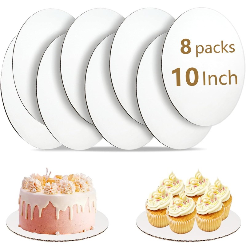 8 PCS 10-inch Round Food-Grade White Cake Board Rounds Sturdy Cardboard