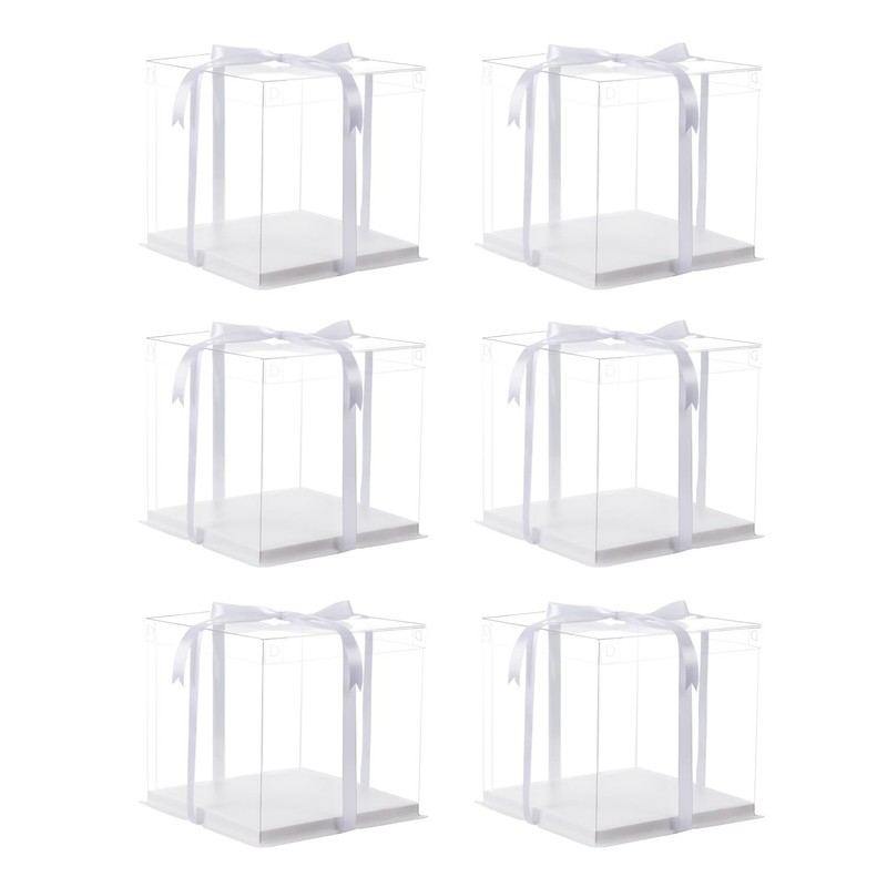 Clear 6 Inch Cake Boxes Ribbon Christmas Bakery Treat Holiday Gifts 6 PCS