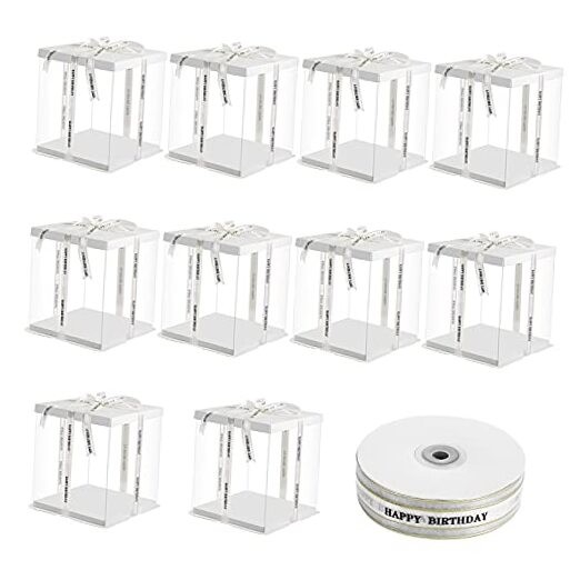 10Pcs PET Clear Cake Box,7x7x8 Inch Cake Packaging Boxes, Transparent 7X7X8