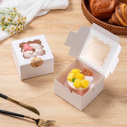pcs Cookie Boxes with Window, 4x4x2.5 Inches Bakery Boxes with 25pcs 20 gallery