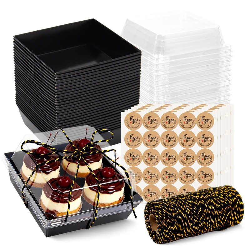 150 Pack Charcuterie Boxes with Clear Lids, 4.7×4.7×2.6 in Square Dessert Tak…