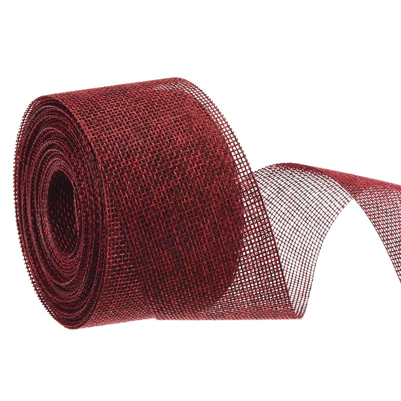 Burlap Ribbon,2 Inch Wide 10 Yards Burlap Wired Ribbon, Wine Red
