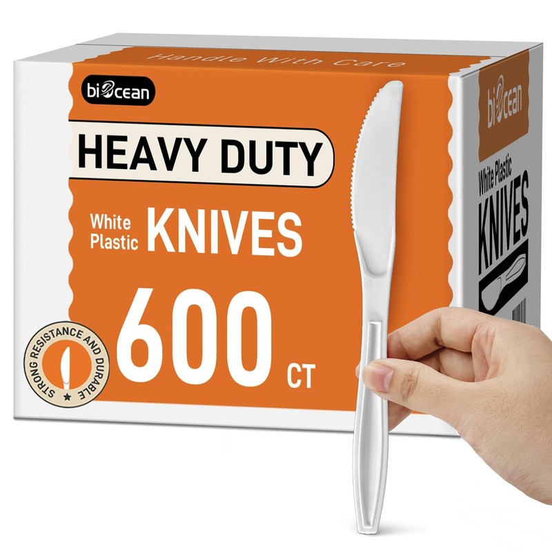 600Pack Disposable Plastic Knives Bulk White Heavy Duty Silverware – Value Pa…