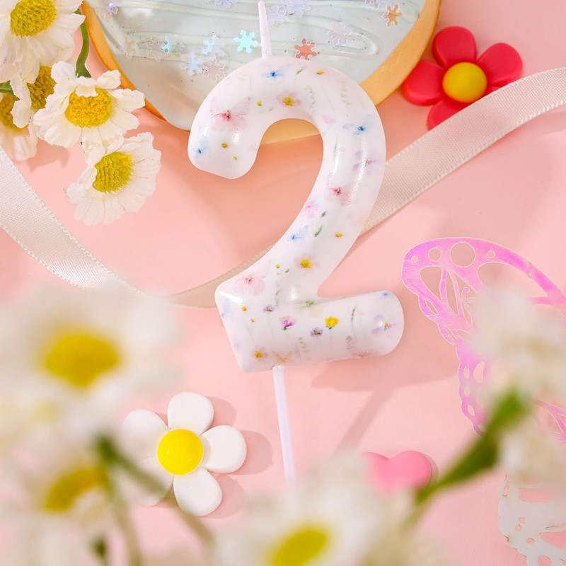 Wildflower Number 2 Birthday Candle Spring Floral Butterfly Candle Cake Cupcake gallery