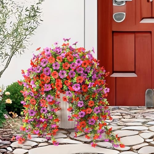 Artificial Hanging Flowers Plants for Outdoor Spring Summer Z Red Purple gallery