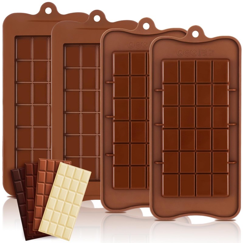 4 Pcs Break-Apart Chocolate Molds, Chocolate Bar Silicone Molds, Non-Stick Choco