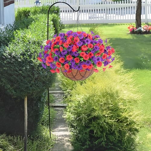 Artificial Fake Hanging Flowers with Basket for Outdoor Decor 12 Pcs Purple&red gallery
