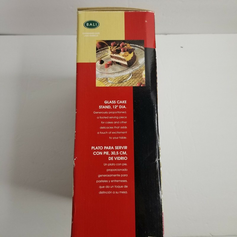 Vintage Bali 12" Glass Cake Stand, Pedestal (Footed), Clear Design, Original Box gallery