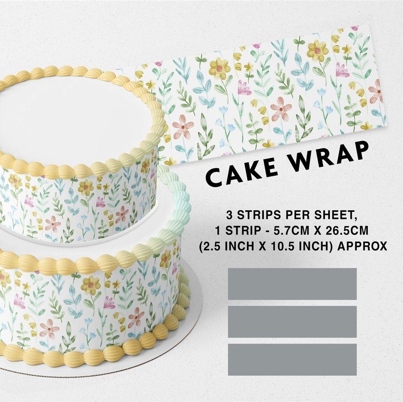 Summer Flowers Pattern Strip Edible Cake Topper Decoration Edible Image
