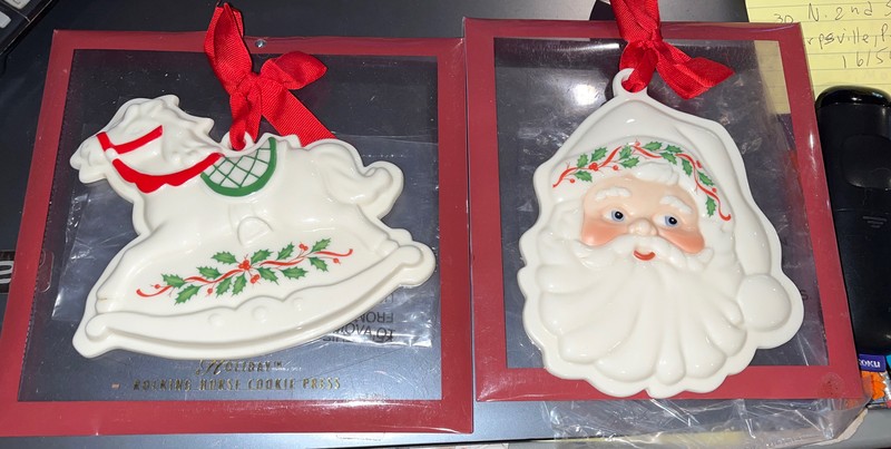 2 Lenox Holiday Cookie Presses, both Santa and Rocking Horse
