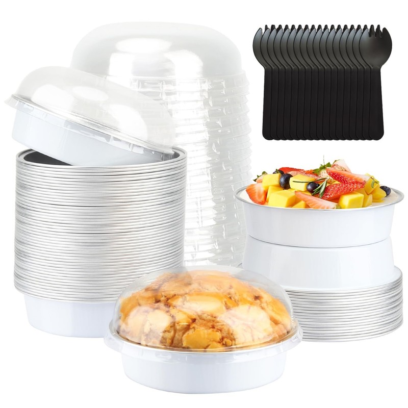 4â€ Small Cake Tins with Lids 50 Pack, Foil Mini Cake Pans,8oz Disposable Rame