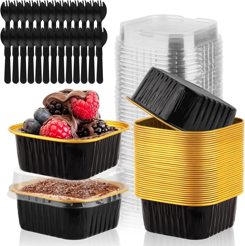35 Pack 5 OZ Square Mini Baking Pans with Lids, 3.5×3.5 Inch Mini Cake Tins,