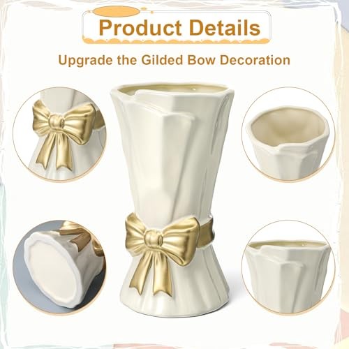 Ceramic Bow Vase White Flower Vase for Home Decor White Ceramic Vases for Boho gallery
