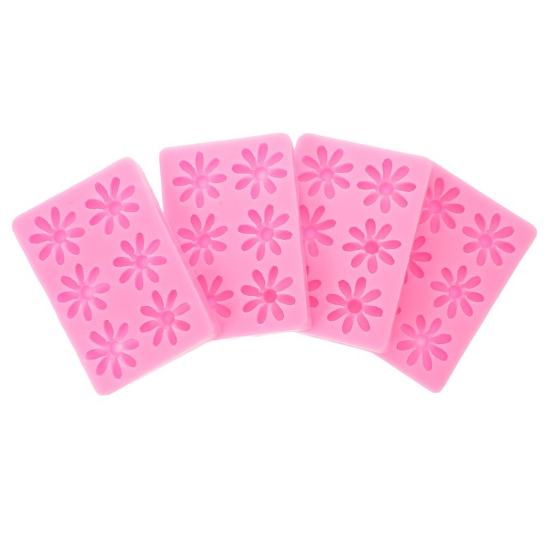 4pcs Silicone Flower Molds For Chocolate Candy Baking 6 Slots 2.8 cm Diameter