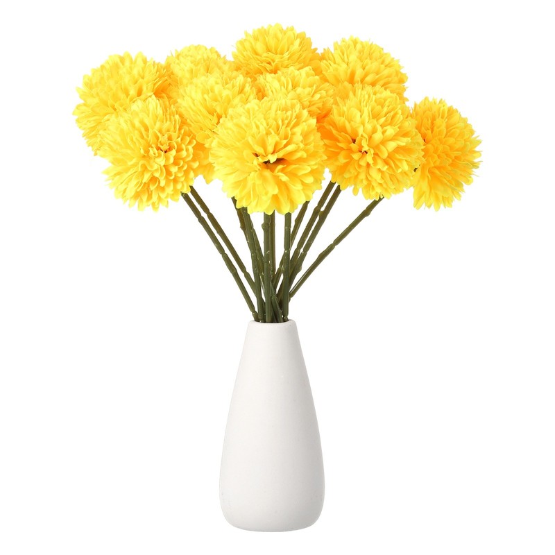 12pcs Artificial Chrysanthemum Ball Flowers Faux Mum Flower Bouquet, Yellow