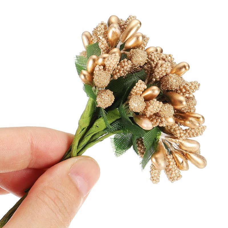 144Pcs Mini Artificial Pip Berry Picks Bunch Fruit Flower Stamens Gold Tone gallery