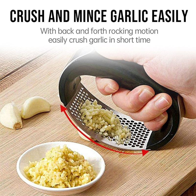 Garlic Press Rocker, Stainless Steel Mincer Crusher Black+Silver gallery