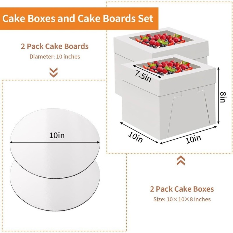 10 Inch Cake Box with Clear Window 2 Pack Disposable Pastry Carrier Container gallery
