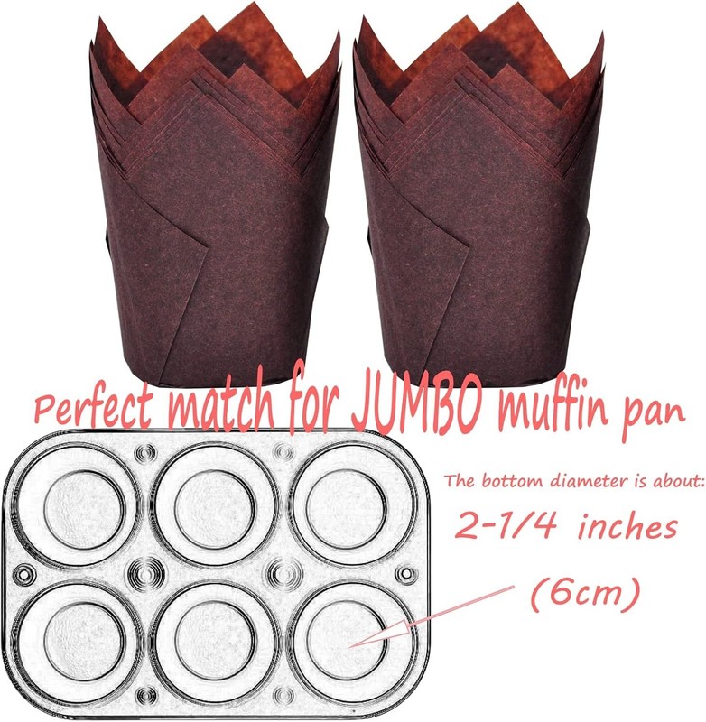 500 pcs Large size Brown Tulip Baking Cups 2-1/4"Base diameter x 4"Wall heigh... gallery