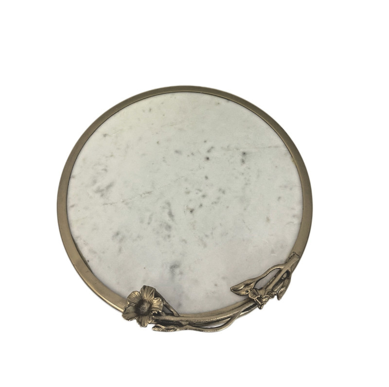 Marble Cake Stand with Gold Floral Accents – Round Pedestal Serving Display gallery