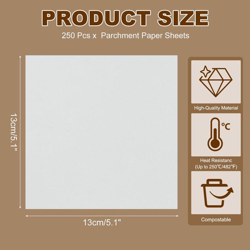 250 pcs square oven paper baking sheets, 13 cm non-stick paper, white gallery