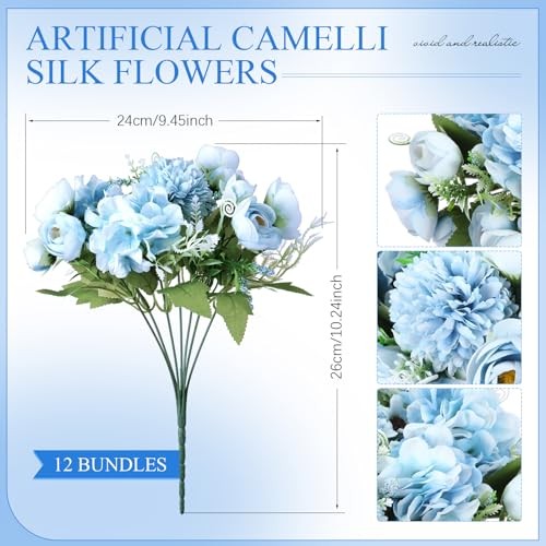Bundles Peonies Artificial Flowers Faux Roses Silk Flowers Hydrangea 12 Blue gallery