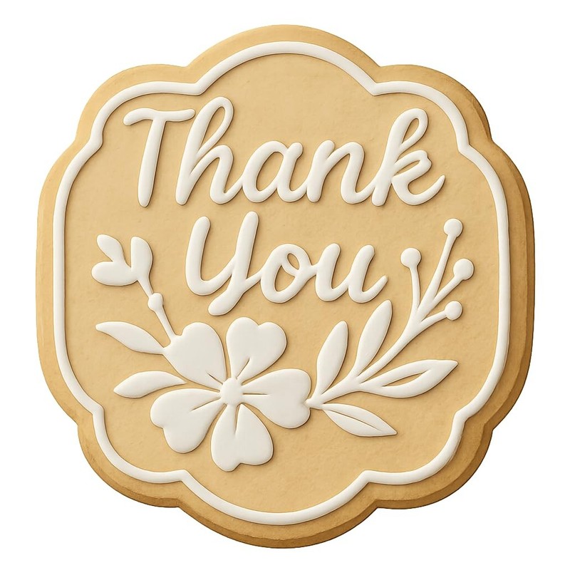 Floral Thank You Sign Cookie Cutter & Stamp, Fondant & Clay Cutter - 3.7x4" gallery