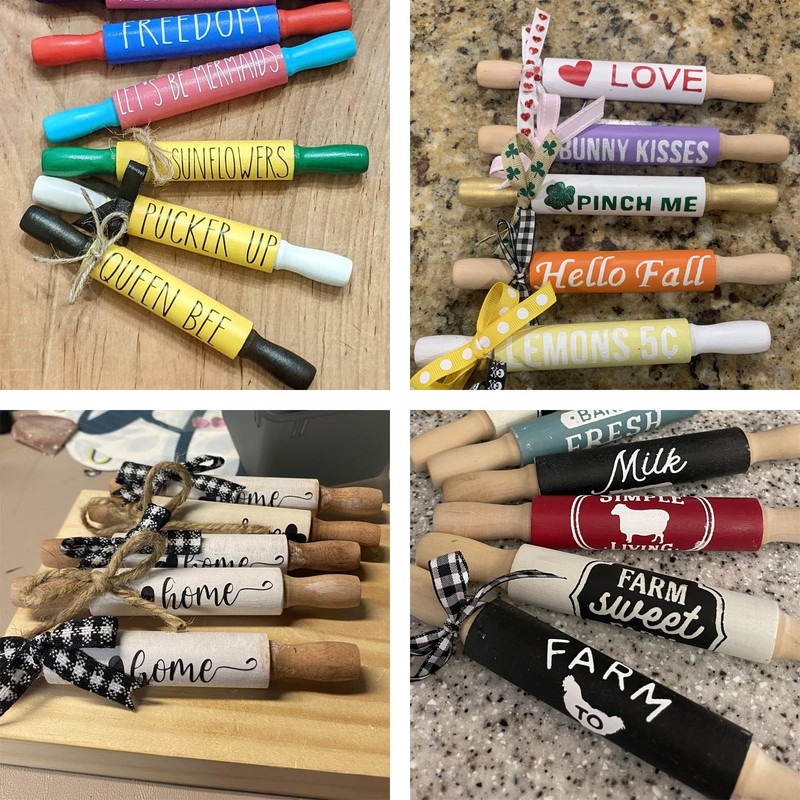 6 pcs 7 Inch Vintage Wooden Rolling Pin, Perfect for Kitchen Decoration, Tier... gallery