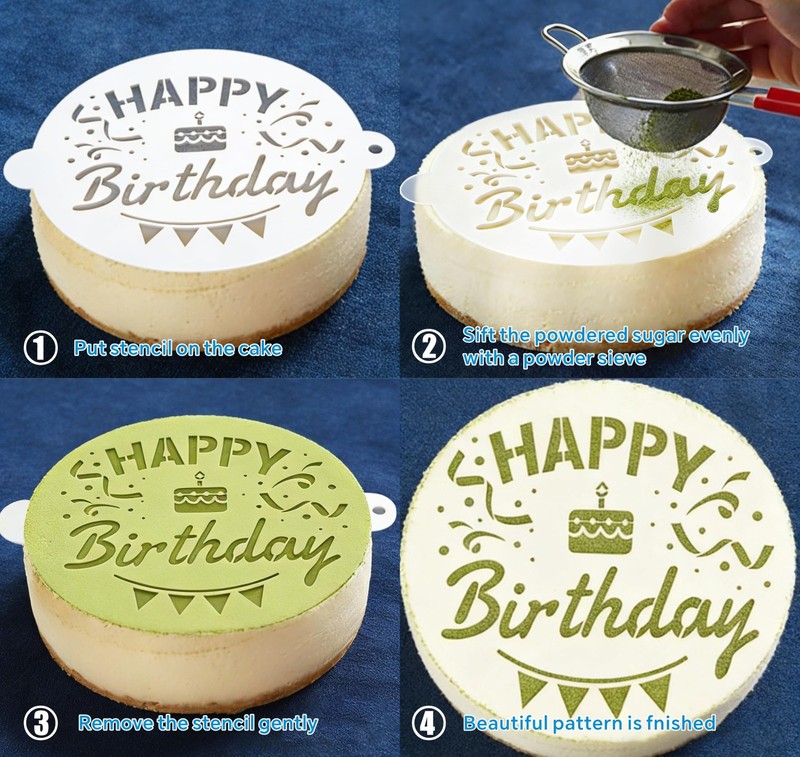 Cake Stencils Set 4 Templates - Happy Birthday, Love, Hearts, Floral - Reusab gallery