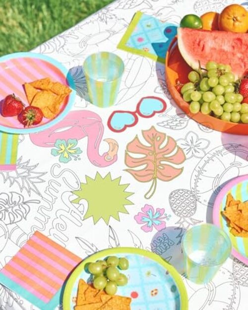 Pool Party Paper Coloring Tablecloth - 9' x 4.5' | Summer Tablescape, Palm gallery