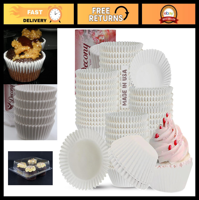 White Cupcake Baking Liners - Standard Size 2'' x 1.25'' - 1000 Count, 2 Pack