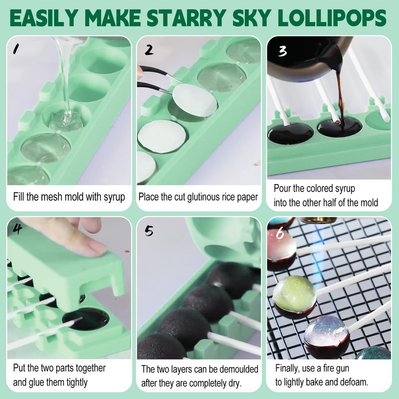 QELEG 2Pcs Silicone Lollipop Molds with 100 Paper Sticks, 6-Capacity 3D round Ha gallery