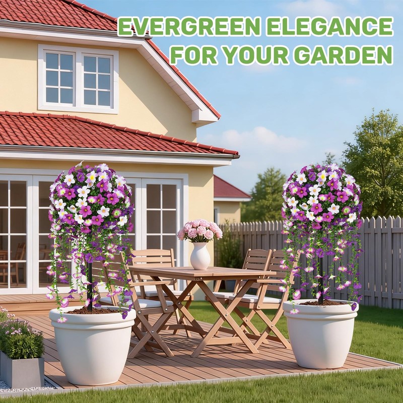 Grooy Artificial Plants Flowers Topiary Ball For Outdoor 2 Pack Fake Purple gallery