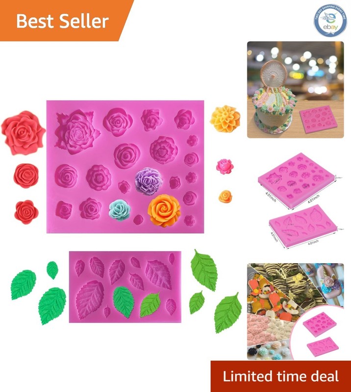 Professional-Quality Silicone Rose and Leaf Molds for Effortless Cake Decoration