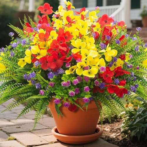 AITISOR 20 Packs Artificial Flowers Outdoor, Faux Plants UV Resistant Mix