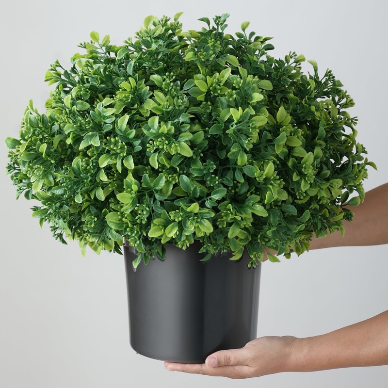 Foteewl Set Of 2 Artificial Boxwood Topiary Ball Trees For Front Door - gallery