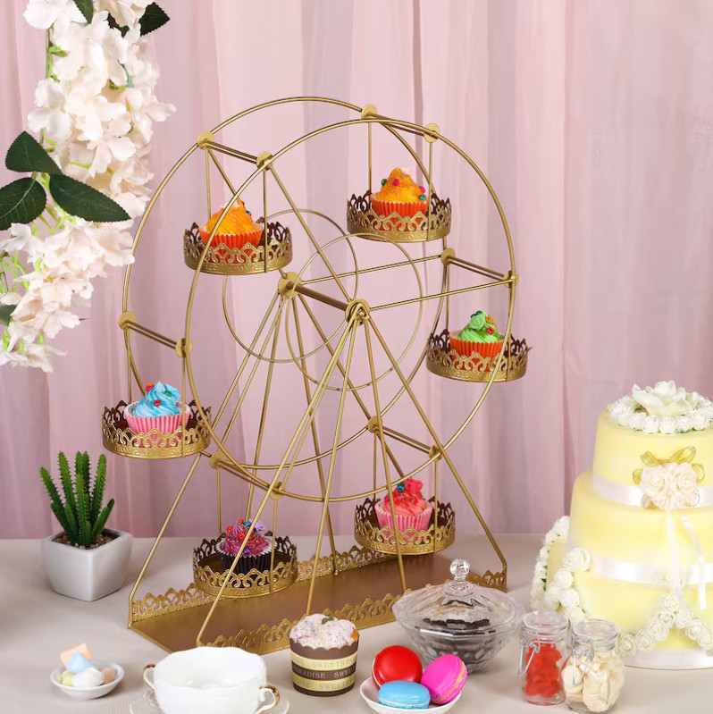 Elegant Gold Ferris Wheel Cupcake Stand | 23″ Rotating Metal Display for Events