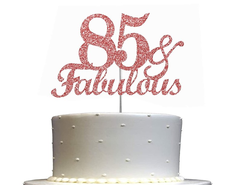 Fabulous & 85 Rose Gold Glitter Cake Topper, 85th Birthday Party Decorations