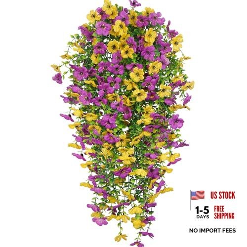 4 Pcs Artificial Hanging Flowers for Outdoors Spring 4 Pcs-yellow and Purple