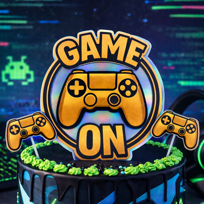 Game On – Birthday Cake Topper – Gamer Party Decoration