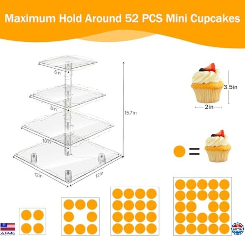 4 Tier Acrylic Cupcake Stand with LED Light - Dessert Display for Parties & gallery