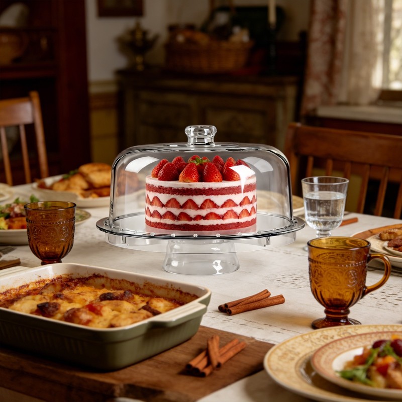 Multifunctional Clear Round Serving Cookie Cake Stand With Dome Cover