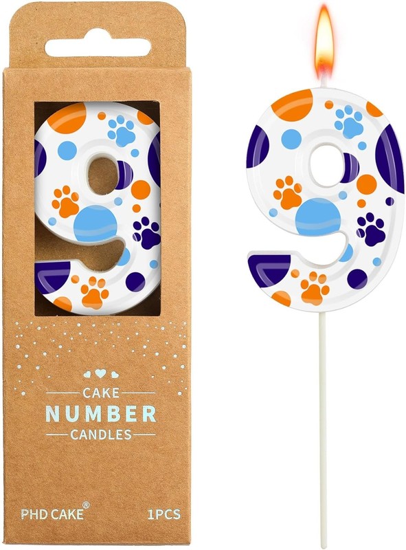 2.76 Inch Number 9 Dog Birthday Candles, Blue Dog Number Candles, Cake Number