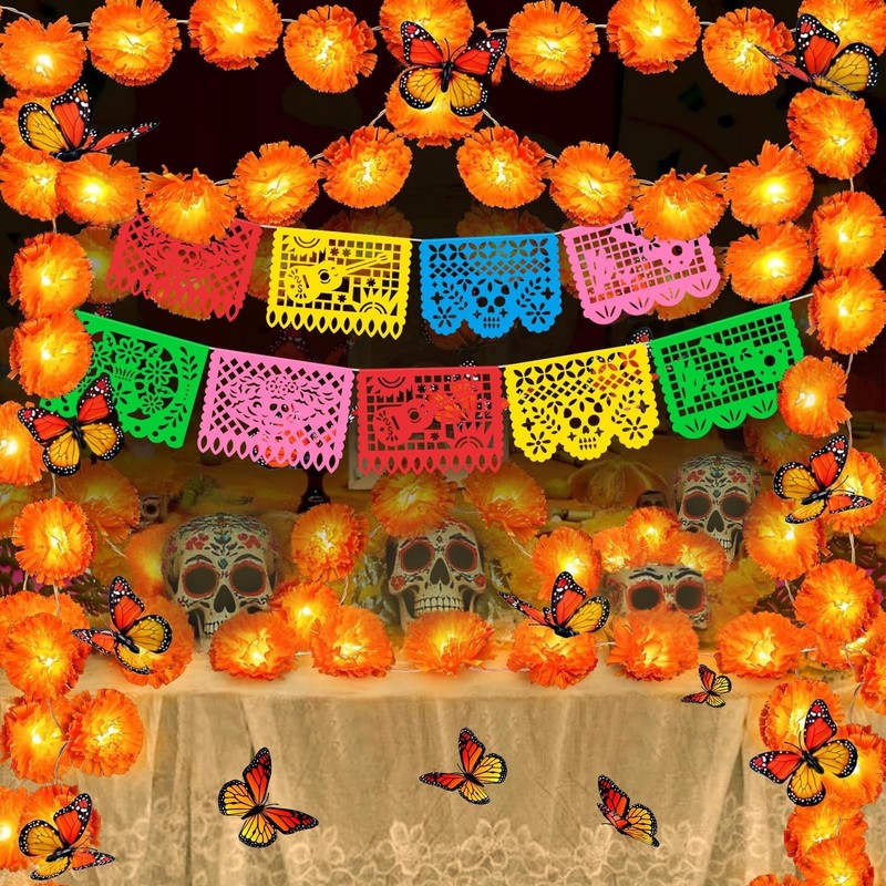Kanmeii 2 Pack Marigold Garland Day Of The Dead Decorations Set Total 20Ft 40