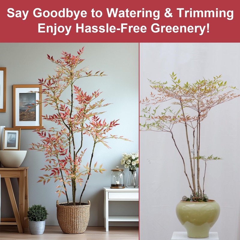 Erimda 6Ft Faux Bamboo Tree Artificial Nandina Tree Artificial Indoor Plants gallery