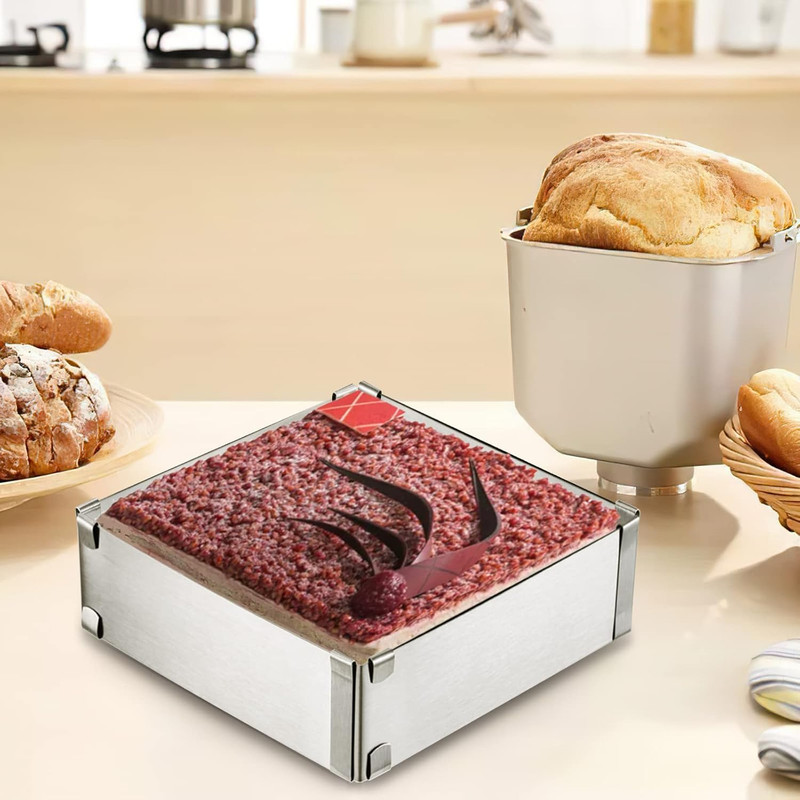 4 Pack Square Cake Molds Ring Adjustable from 6" to 11", Stainless Steel Mousse gallery